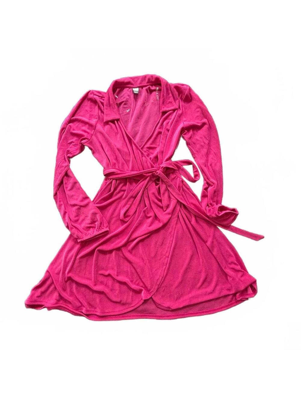 Wild Fable collared pink velvet wrap dress